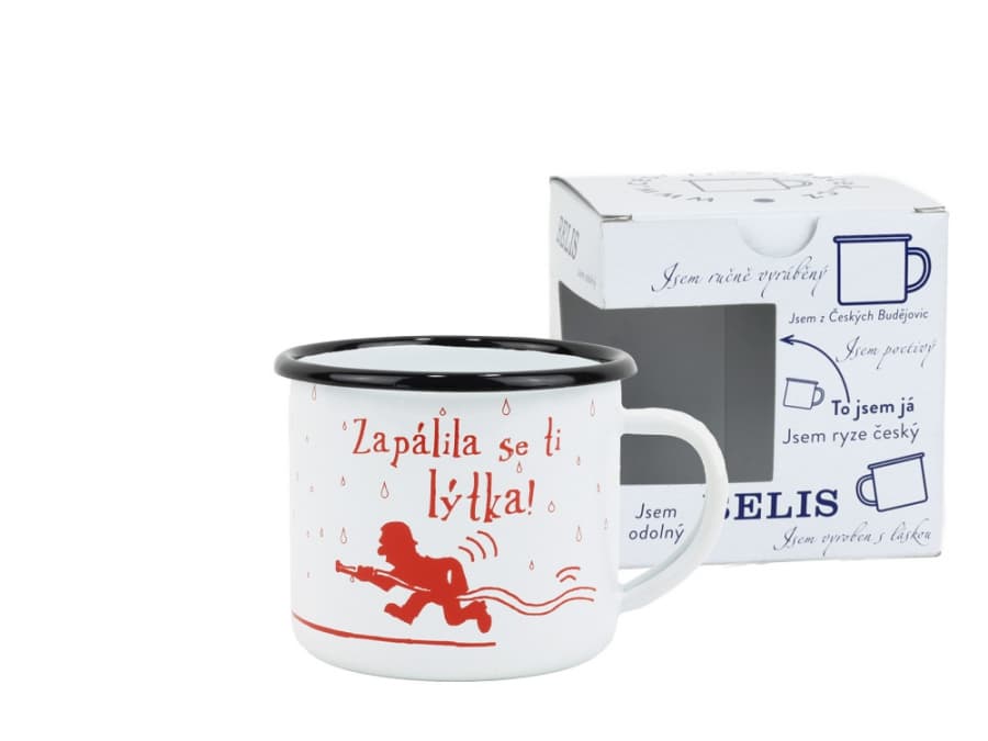 BELIS Smaltovaný hrnek ø 8 cm - 0.35 l bílý "hasiči/lýtka" v krabičce - ČESKÝ PLECHÁČEK - 11008-039OCM04 - náhled 1