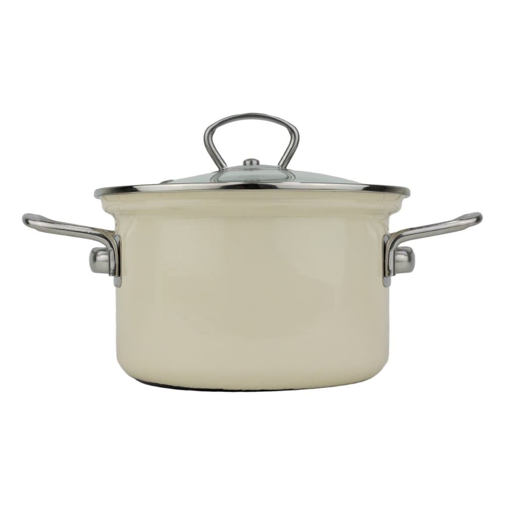 BELIS Smaltovaný hrnec se skleněnou poklicí ø 24 cm - 6.1 l - ECO-CERAMIC krémový | BELIS - 41524-099DD8N3
