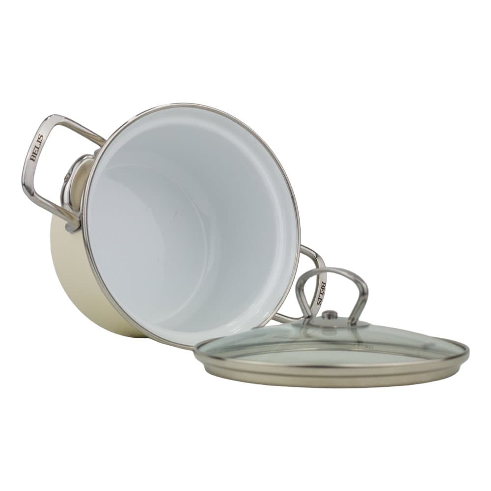 BELIS Smaltovaný hrnec se skleněnou poklicí ø 16 cm - 2 l - ECO CERAMIC krémový | BELIS - 41516-099DD8N3 - náhled 4
