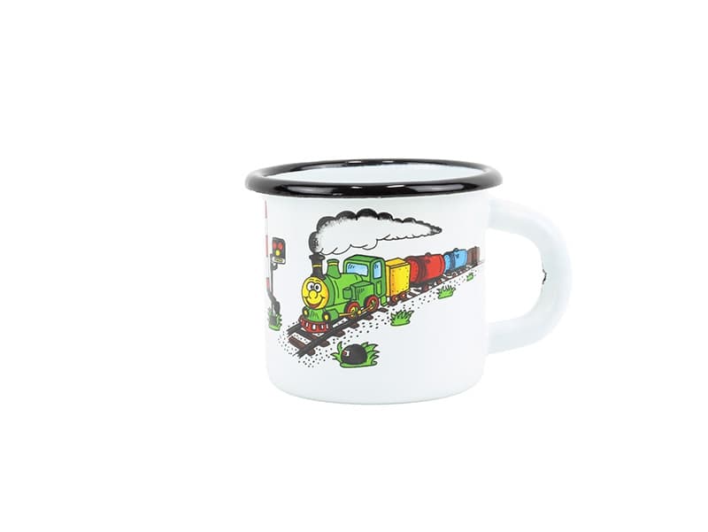 BELIS Smaltovaný hrnek ø 7 cm - 0.25 l bílý "vláček" - 11007-039DHG04