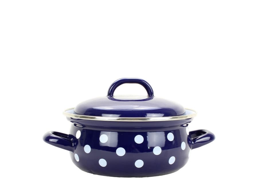 BELIS Smaltovaný rendlík s poklicí ø 16 cm - 1,4 l - PUNTÍK modrý - 52216-160DAE05