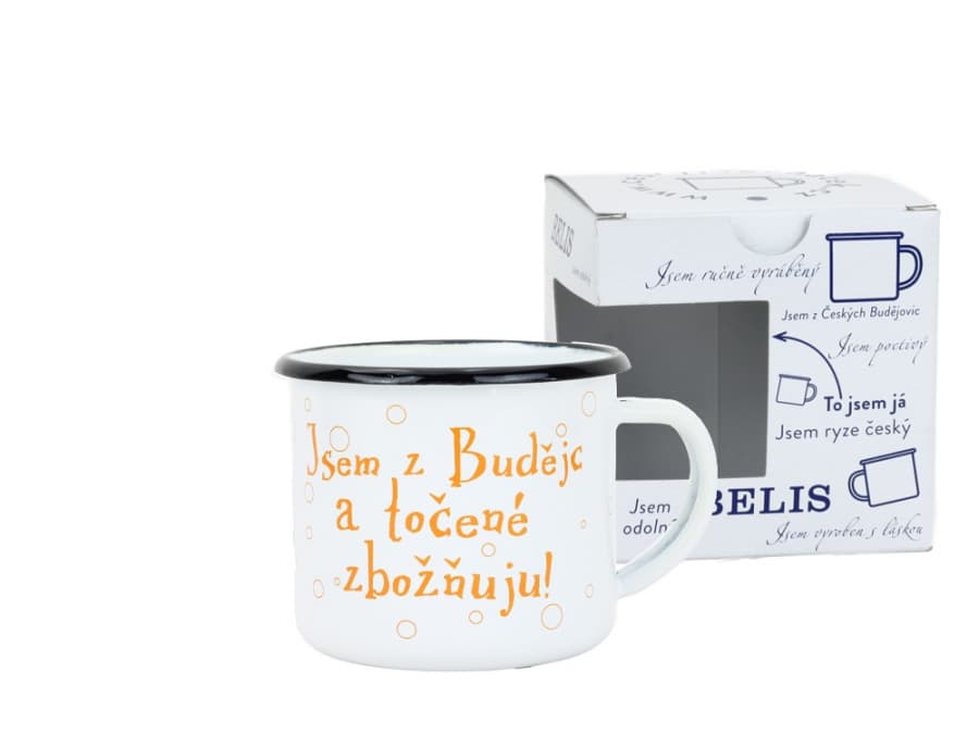 BELIS Smaltovaný hrnek ø 8 cm - 0.35 l bílý "točené" v krabičce - ČESKÝ PLECHÁČEK - 11008-039PDM04