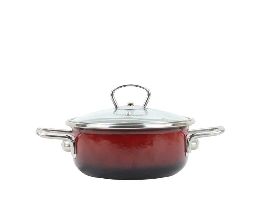 BELIS Smaltovaný rendlík se skleněnou poklicí ø 20 cm - 2.3 l - PREMIUM OMBRÉ červený - 72920-033A0DN3