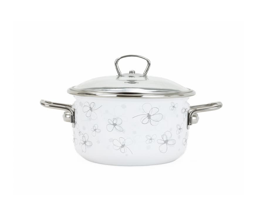 BELIS Smaltovaný hrnec se skleněnou poklicí ø 24 cm - 5.5 l - PREMIUM bílý - 71924-041DPIN3