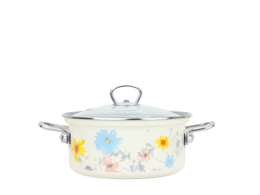 BELIS Smaltovaný rendlík se skleněnou poklicí ø 20 cm - 2.6 l - MEADOW - 42520-095DCDN5