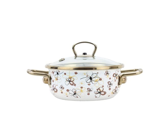BELIS Smaltovaný rendlík se skleněnou poklicí ø 16 cm - 1.25 l - PREMIUM krémový - 72916-116DPHN3