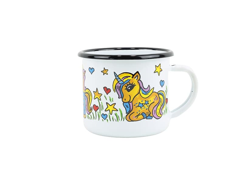 BELIS Smaltovaný hrnek ø 8 cm - 0.35 l bílý "jednorožec" - 11008-039DHB04