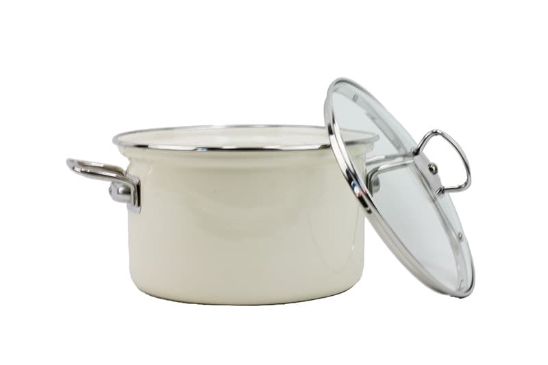 BELIS Smaltovaný hrnec se skleněnou poklicí ø 18 cm - 2,6 l - ECO-CERAMIC krémový - 41518-099DD8N3