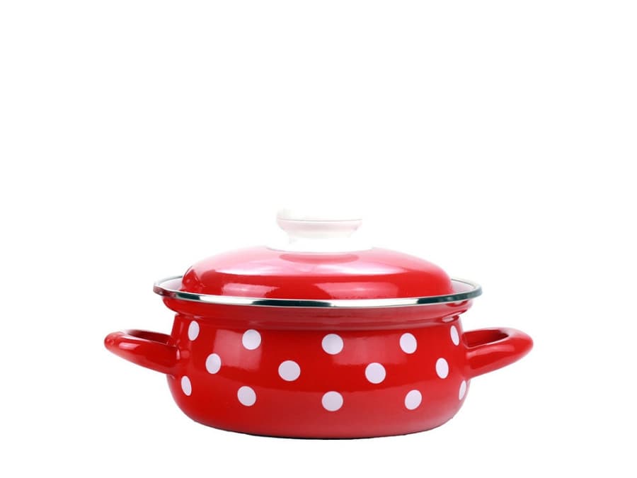 BELIS Smaltovaný rendlík s poklicí ø 16 cm - 1.4 l - PUNTÍK červený - 52216-534DACD5