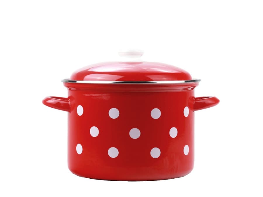 BELIS Smaltovaný vysoký hrnec s poklicí ø 24 cm - 8 l - PUNTÍK červený - 41824-534DACD5