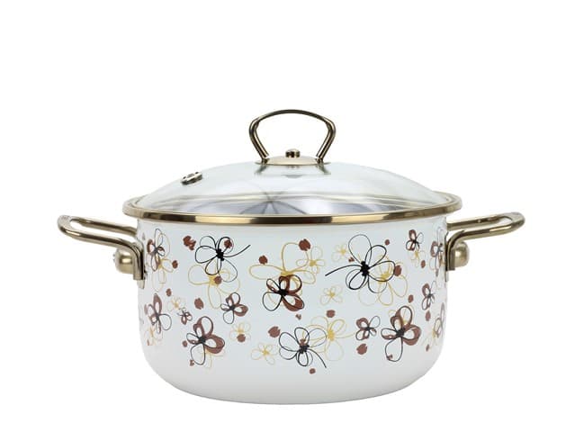 BELIS Smaltovaný hrnec se skleněnou poklicí ø 16 cm - 1.5 l - PREMIUM krémový - 71916-116DPHN3
