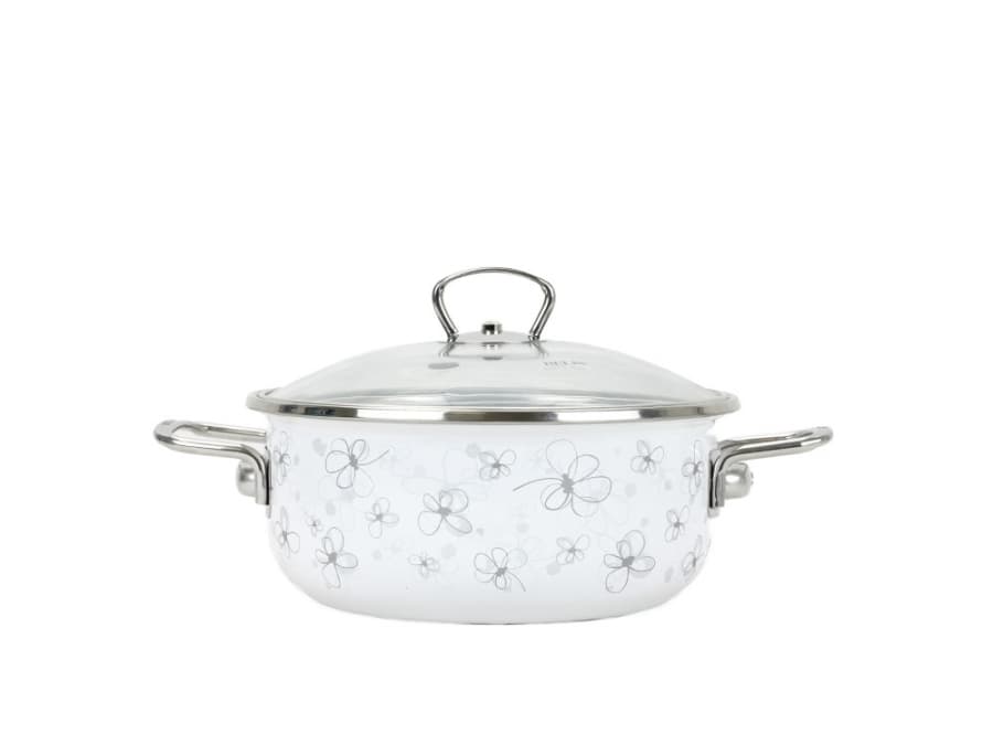 BELIS Smaltovaný rendlík se skleněnou poklicí ø 16 cm - 1.25 l - PREMIUM bílý - 72916-041DPIN3