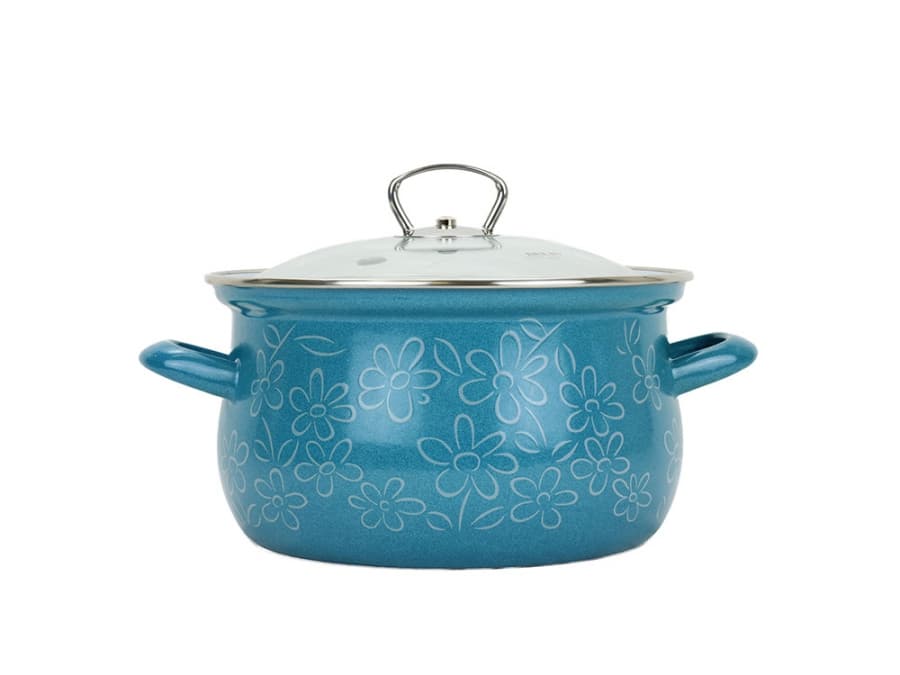 BELIS Smaltovaný hrnec se skleněnou poklicí ø 18 cm - 2,6 l - FLOWER - 51018-155DDF05