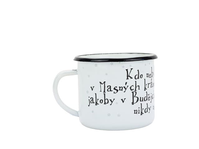 BELIS Smaltovaný hrnek ø 8 cm - 0.35 l bílý "masné krámy" v krabičce - ČESKÝ PLECHÁČEK - 11008-039PHM04 - náhled 4