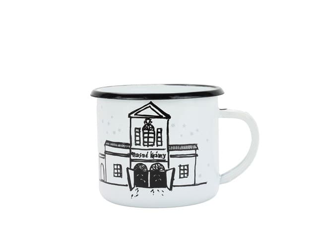 BELIS Smaltovaný hrnek ø 8 cm - 0.35 l bílý "masné krámy" v krabičce - ČESKÝ PLECHÁČEK - 11008-039PHM04 - náhled 2