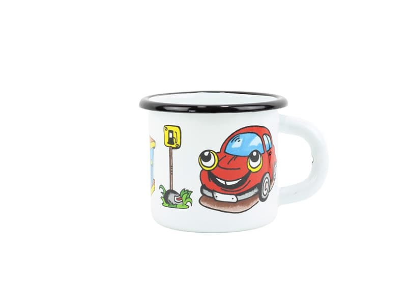 BELIS Smaltovaný hrnek ø 7 cm - 0.25 l bílý "auto" - 11007-039DHL04